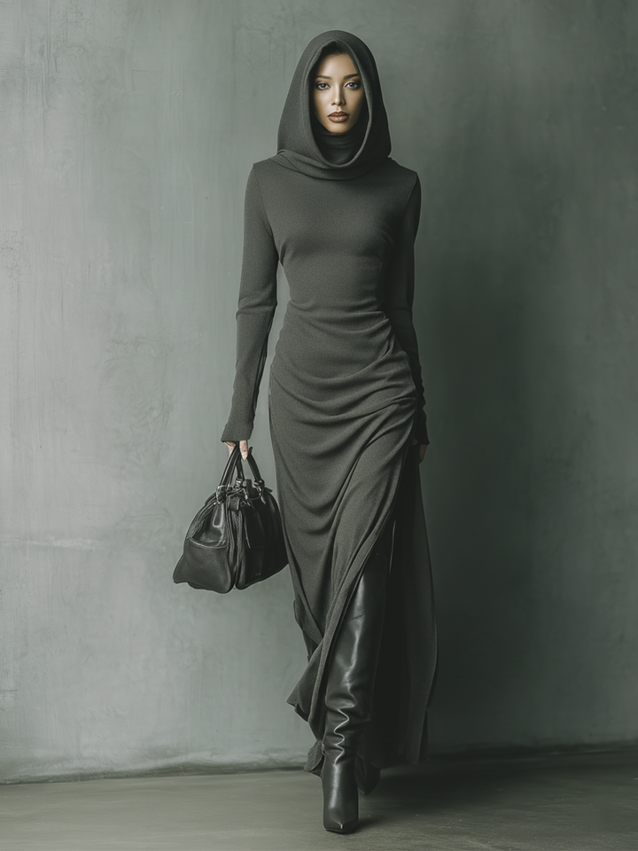 Duttini | Grey Knit Hooded Dress