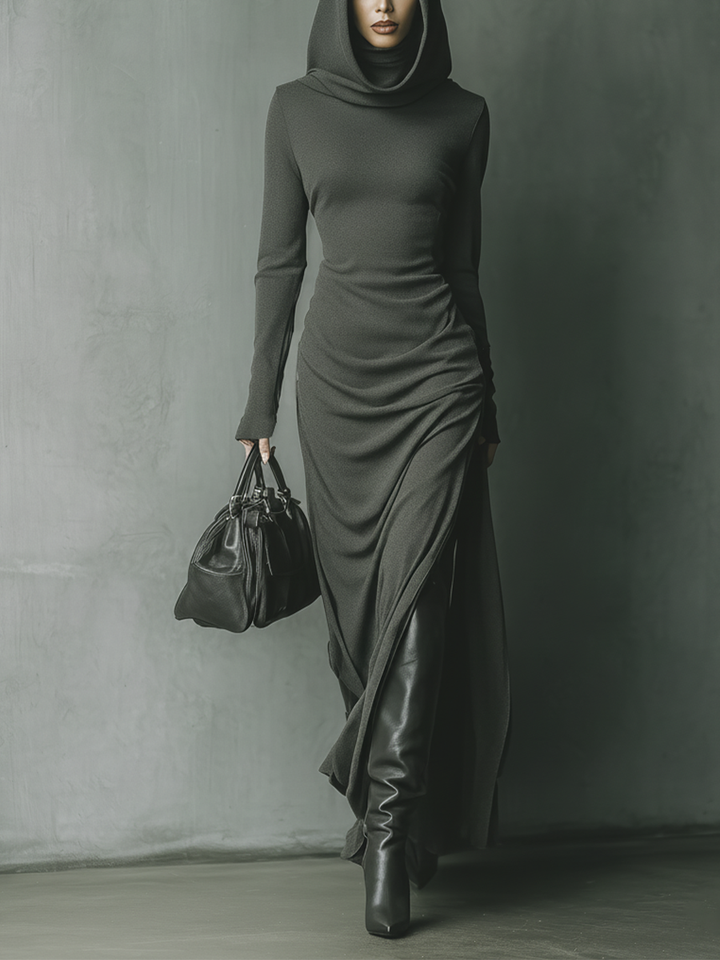 Duttini | Grey Knit Hooded Dress