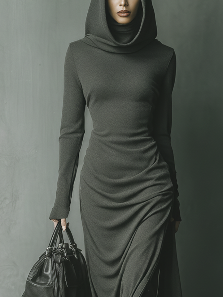 Duttini | Grey Knit Hooded Dress