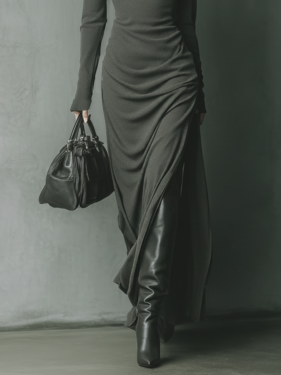 Duttini | Grey Knit Hooded Dress