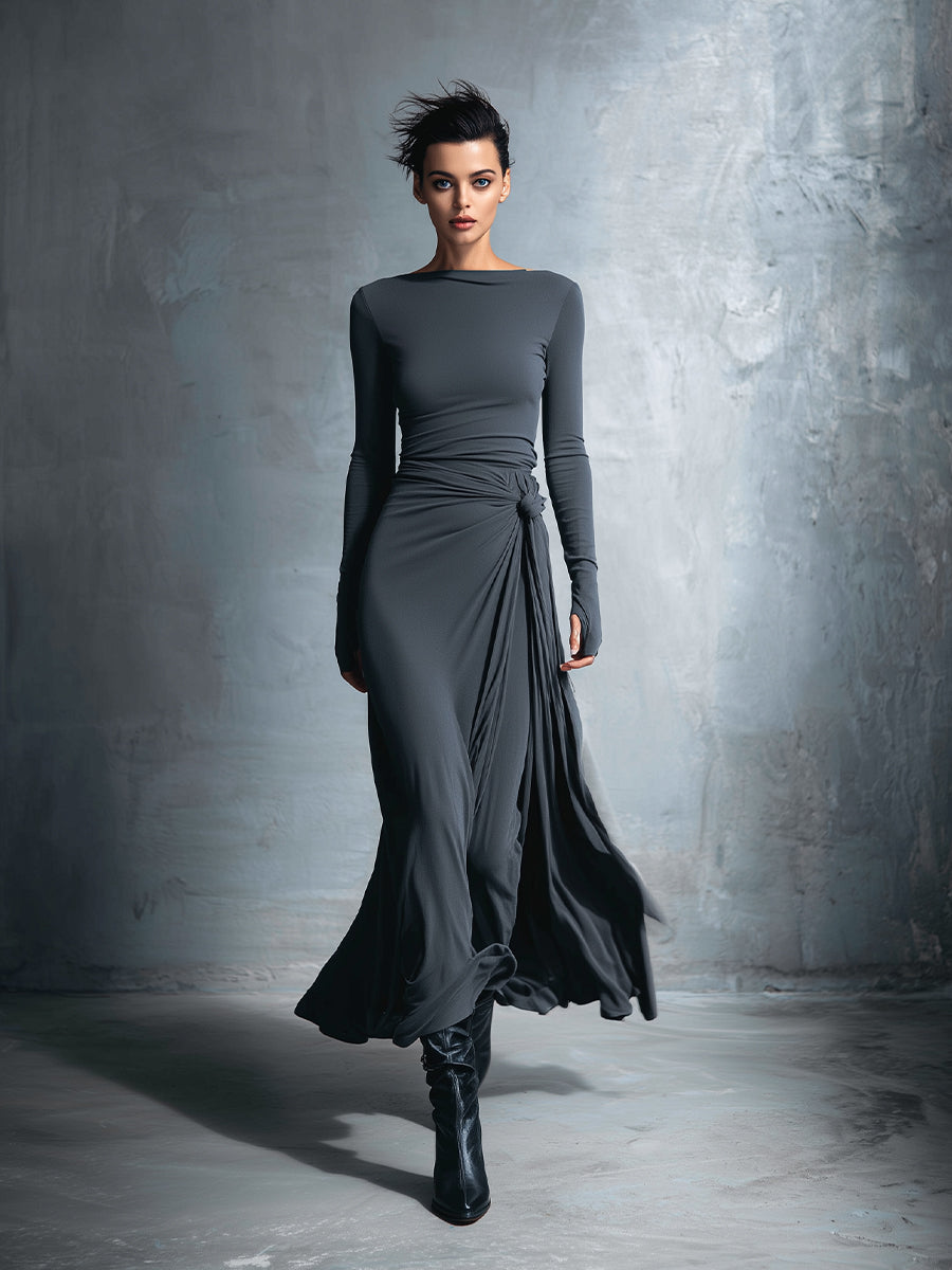 Duttini | Grey Knit Wrap Dress