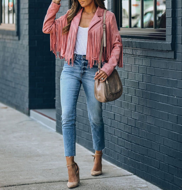 Duttini | Women’s Fringed Suede Moto Jacket