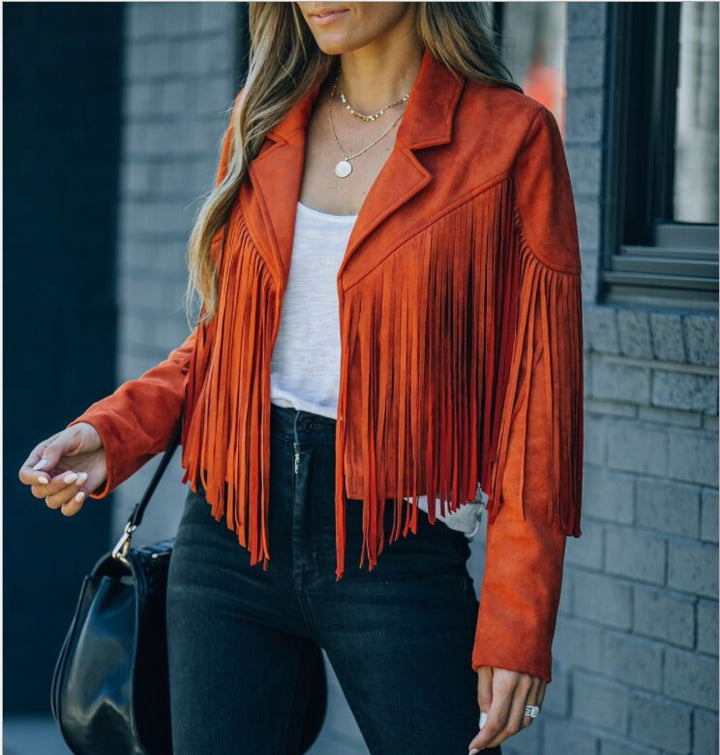 Duttini | Women’s Fringed Suede Moto Jacket
