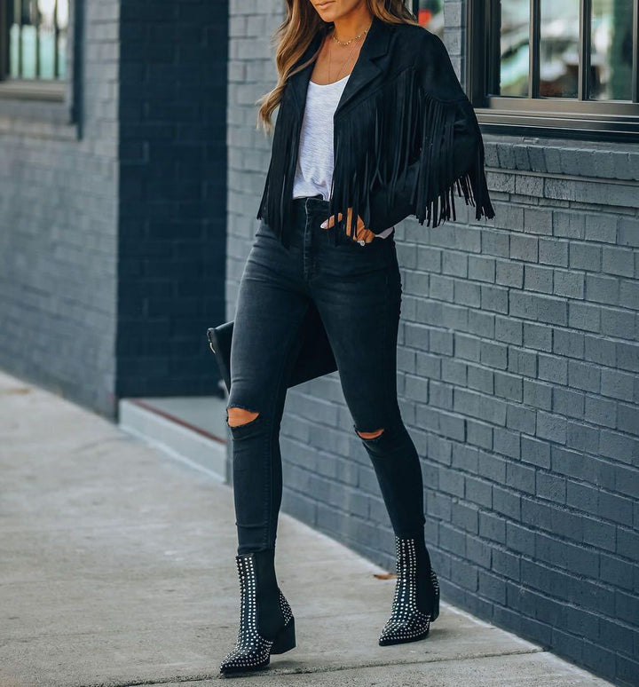 Duttini | Women’s Fringed Suede Moto Jacket
