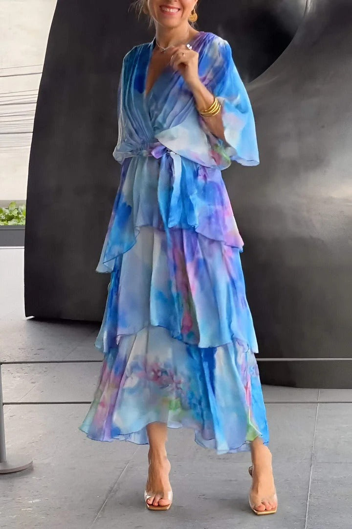 Duttini | Sculpted V Neck Tummy Control Flowy Draped Dress Cocktail