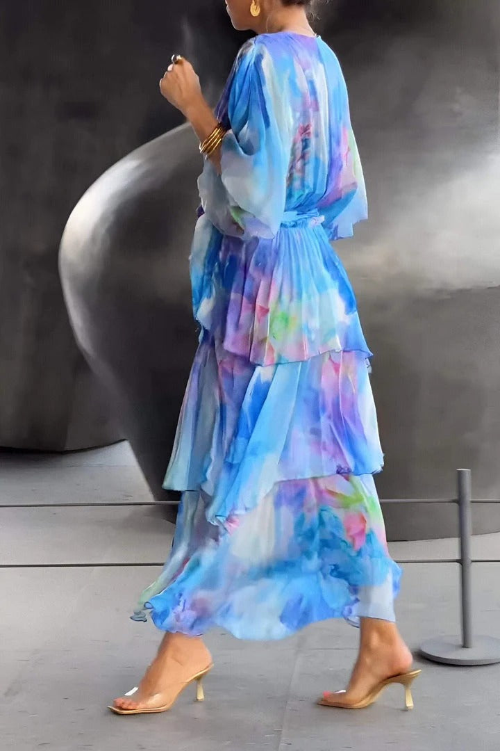 Duttini | Sculpted V Neck Tummy Control Flowy Draped Dress Cocktail