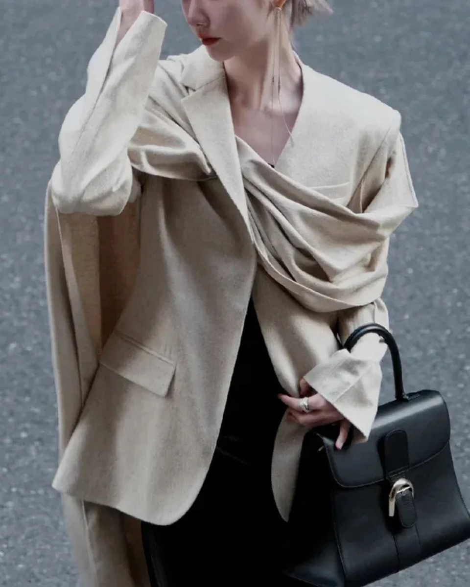 Duttini | Asymmetrical Collar Scarf Blazer