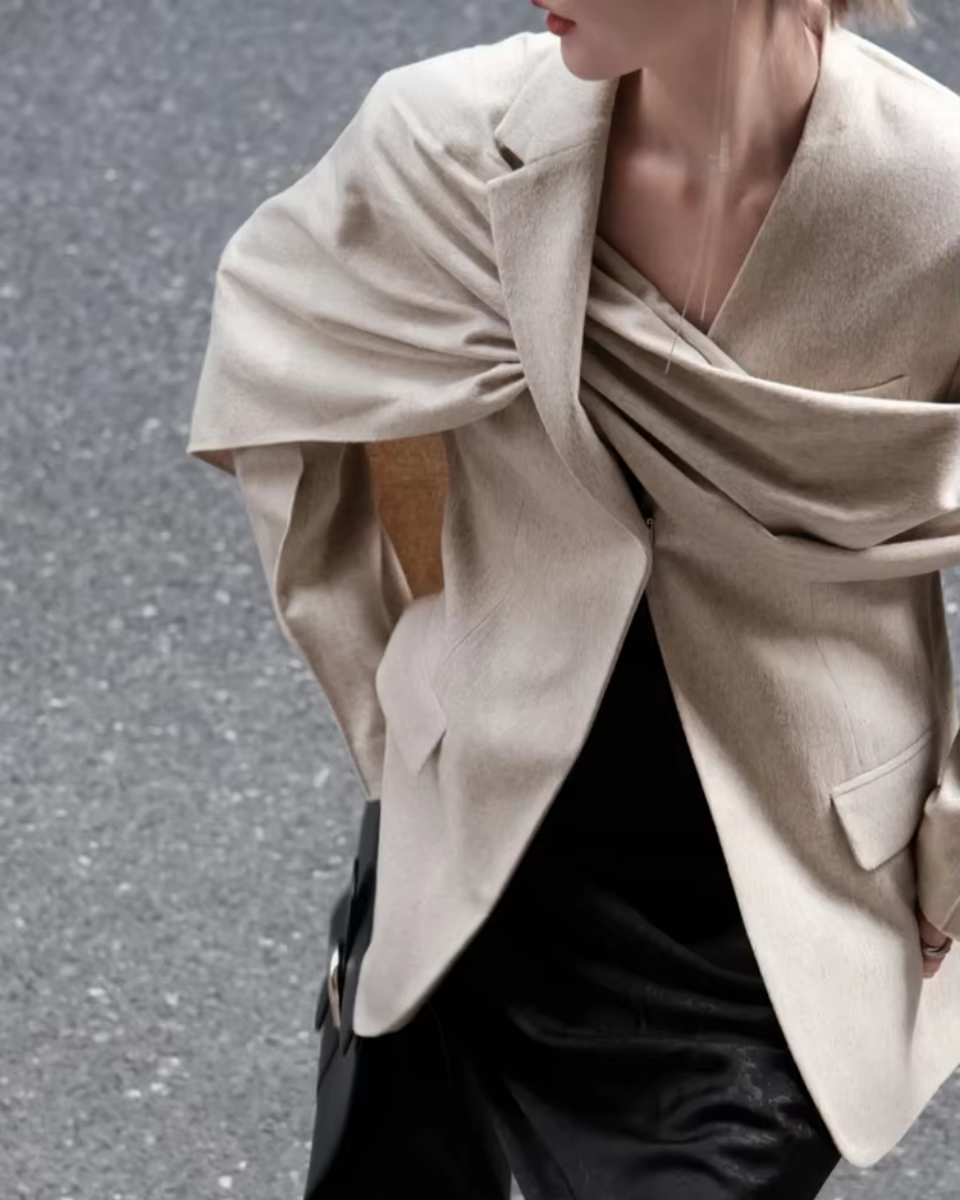 Duttini | Asymmetrical Collar Scarf Blazer