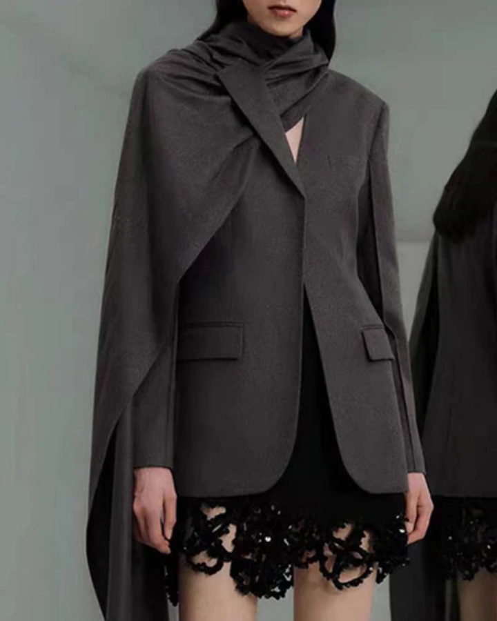 Duttini | Asymmetrical Collar Scarf Blazer