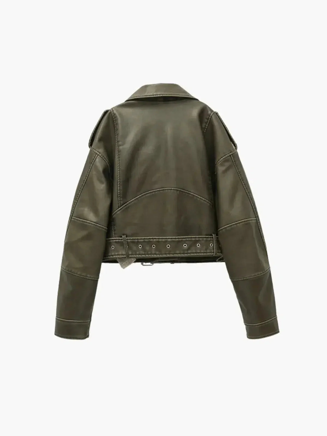 Duttini | Cropped Fitted Belted Biker Jacket