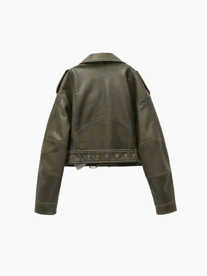 Duttini | Cropped Fitted Belted Biker Jacket