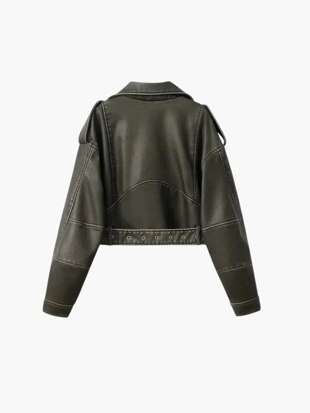 Duttini | Cropped Fitted Belted Biker Jacket