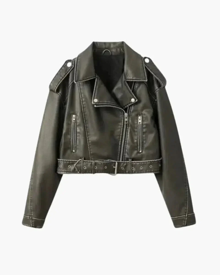 Duttini | Cropped Fitted Belted Biker Jacket