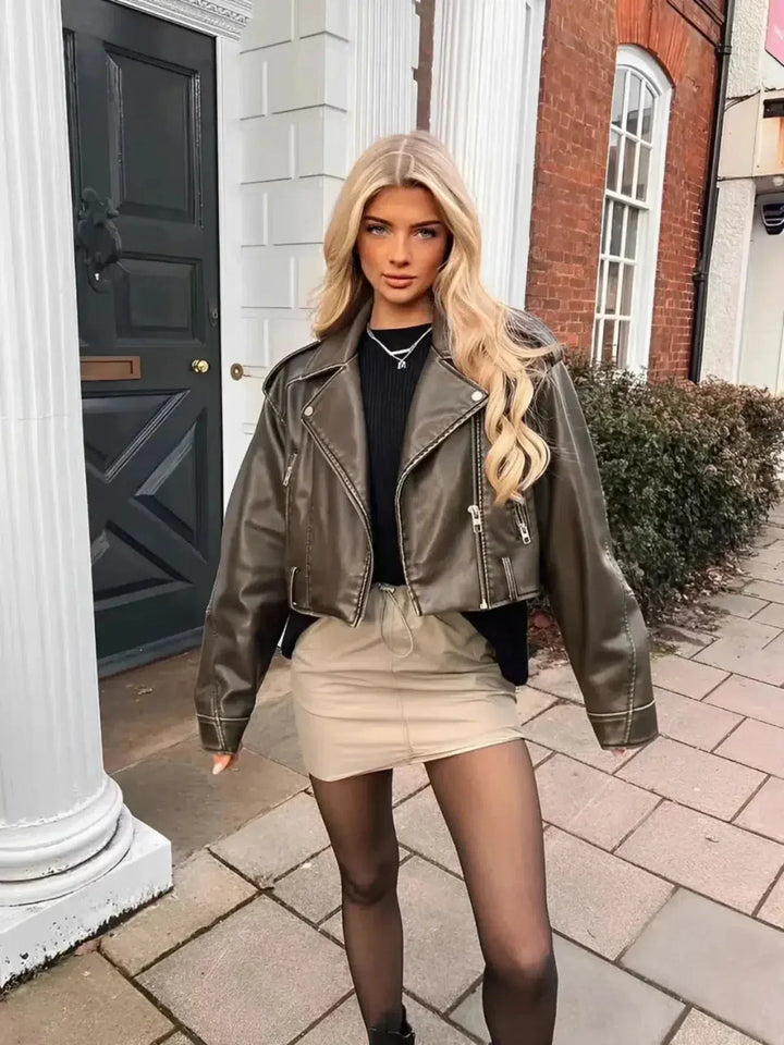 Duttini | Cropped Fitted Belted Biker Jacket