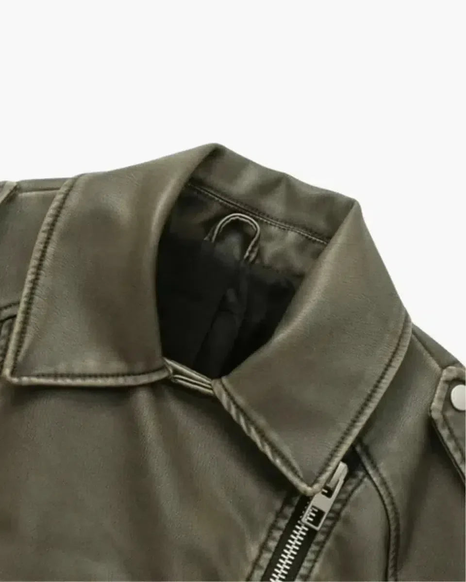 Duttini | Cropped Fitted Belted Biker Jacket
