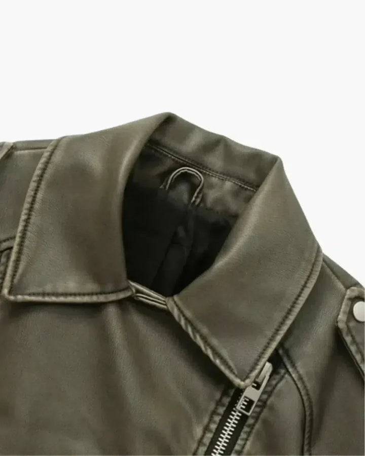 Duttini | Cropped Fitted Belted Biker Jacket