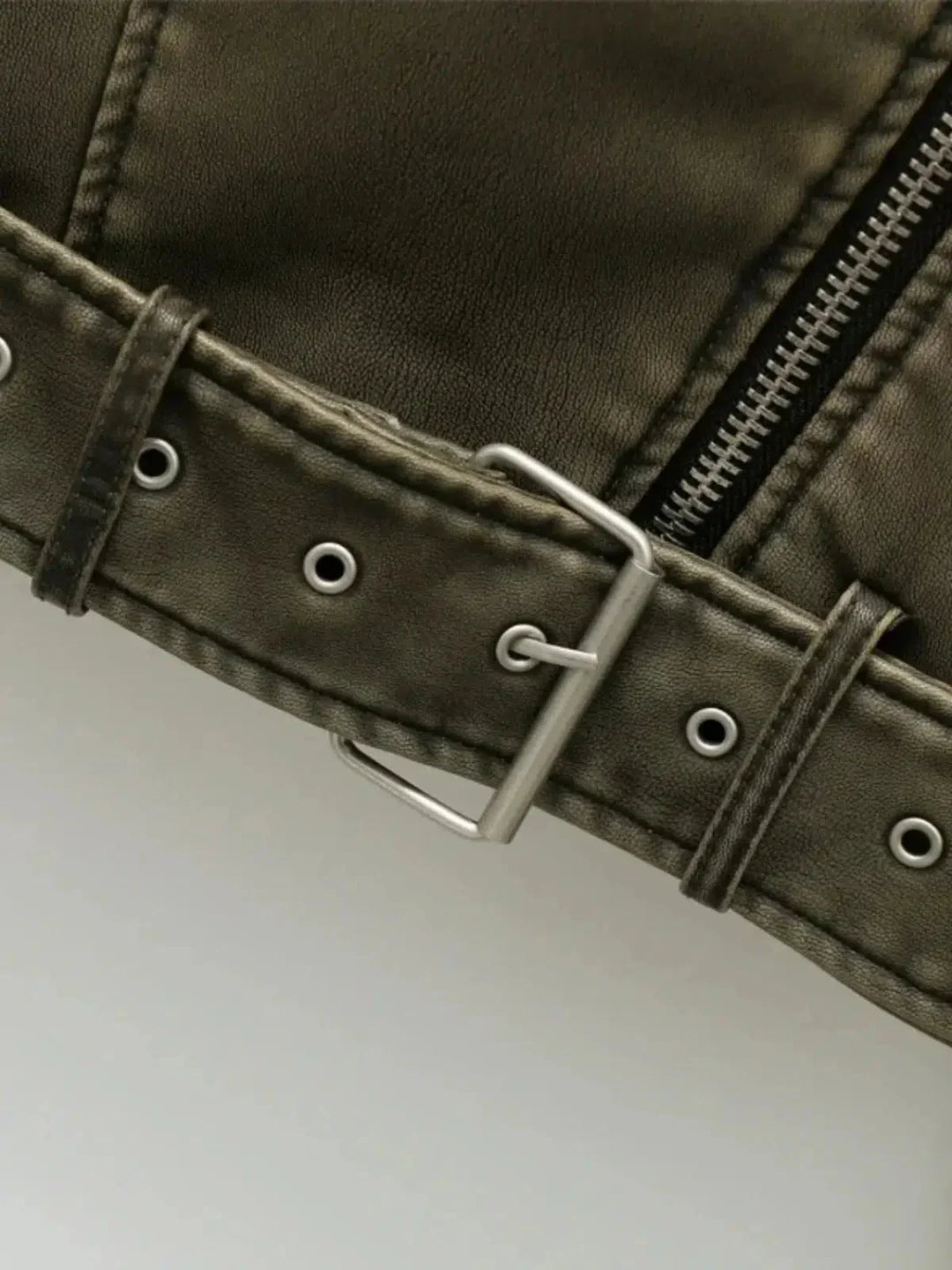 Duttini | Cropped Fitted Belted Biker Jacket
