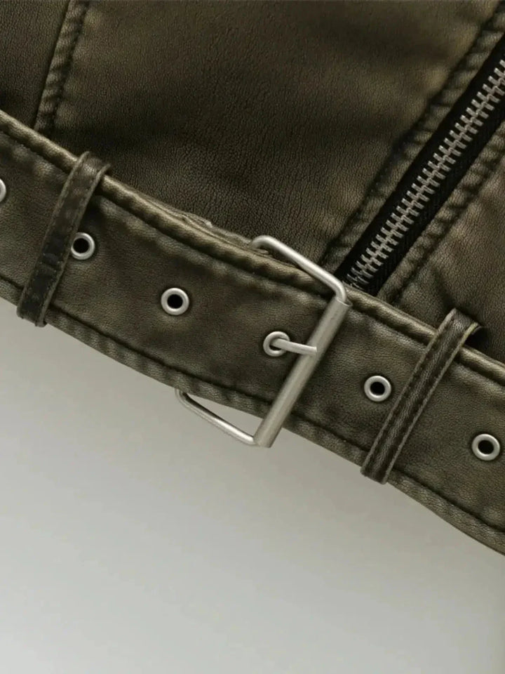 Duttini | Cropped Fitted Belted Biker Jacket