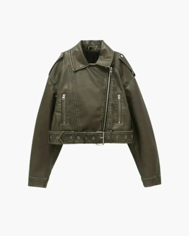 Duttini | Cropped Fitted Belted Biker Jacket