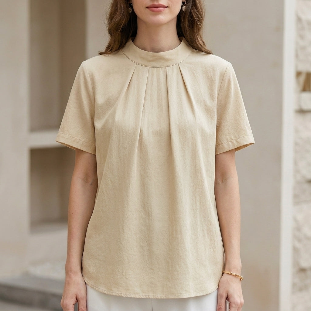 Duttini | Elegant Minimalist Tie-Back Blouse With Soft Pleated Neckline