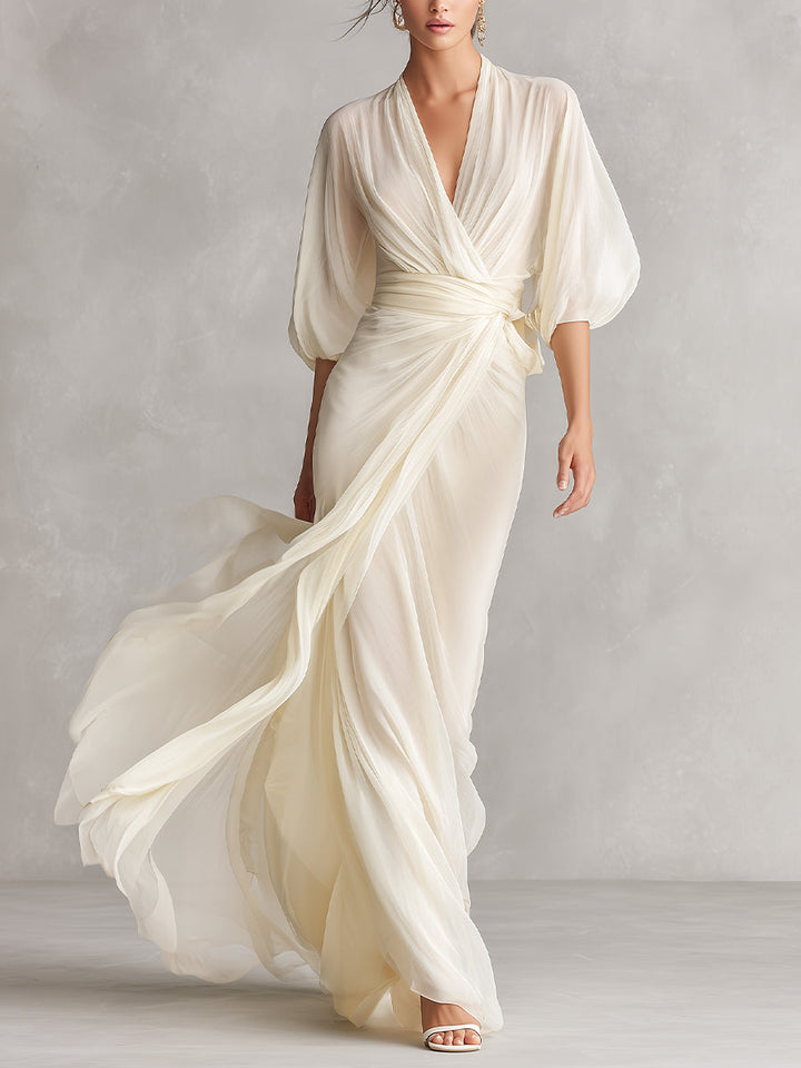 Duttini | Ivory Chiffon Wrap Dress