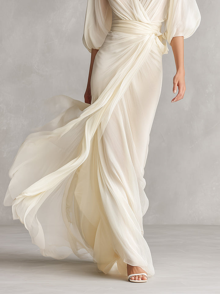 Duttini | Ivory Chiffon Wrap Dress