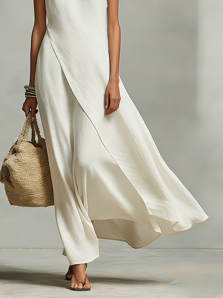 Duttini | Ivory Linen Sleeveless Casual Dress