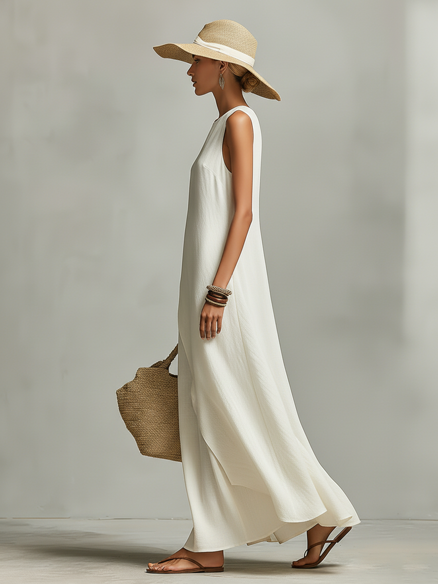 Duttini | Ivory Linen Sleeveless Casual Dress