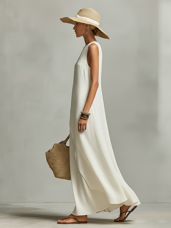 Duttini | Ivory Linen Sleeveless Casual Dress