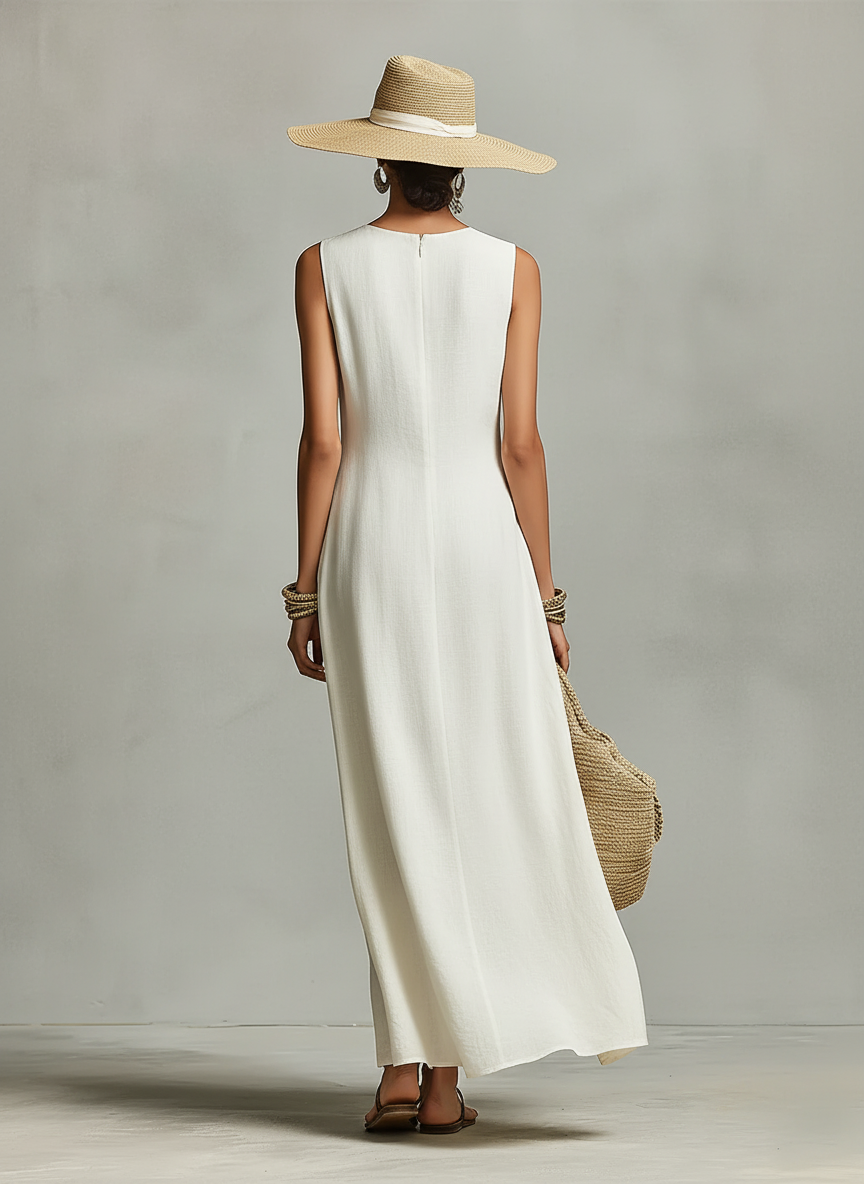 Duttini | Ivory Linen Sleeveless Casual Dress