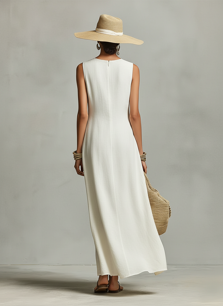 Duttini | Ivory Linen Sleeveless Casual Dress