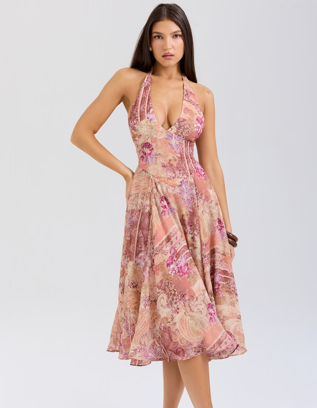 Duttini | Paisley Patchwork Print Halter Midi Dress