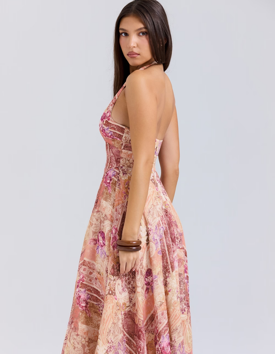 Duttini | Paisley Patchwork Print Halter Midi Dress