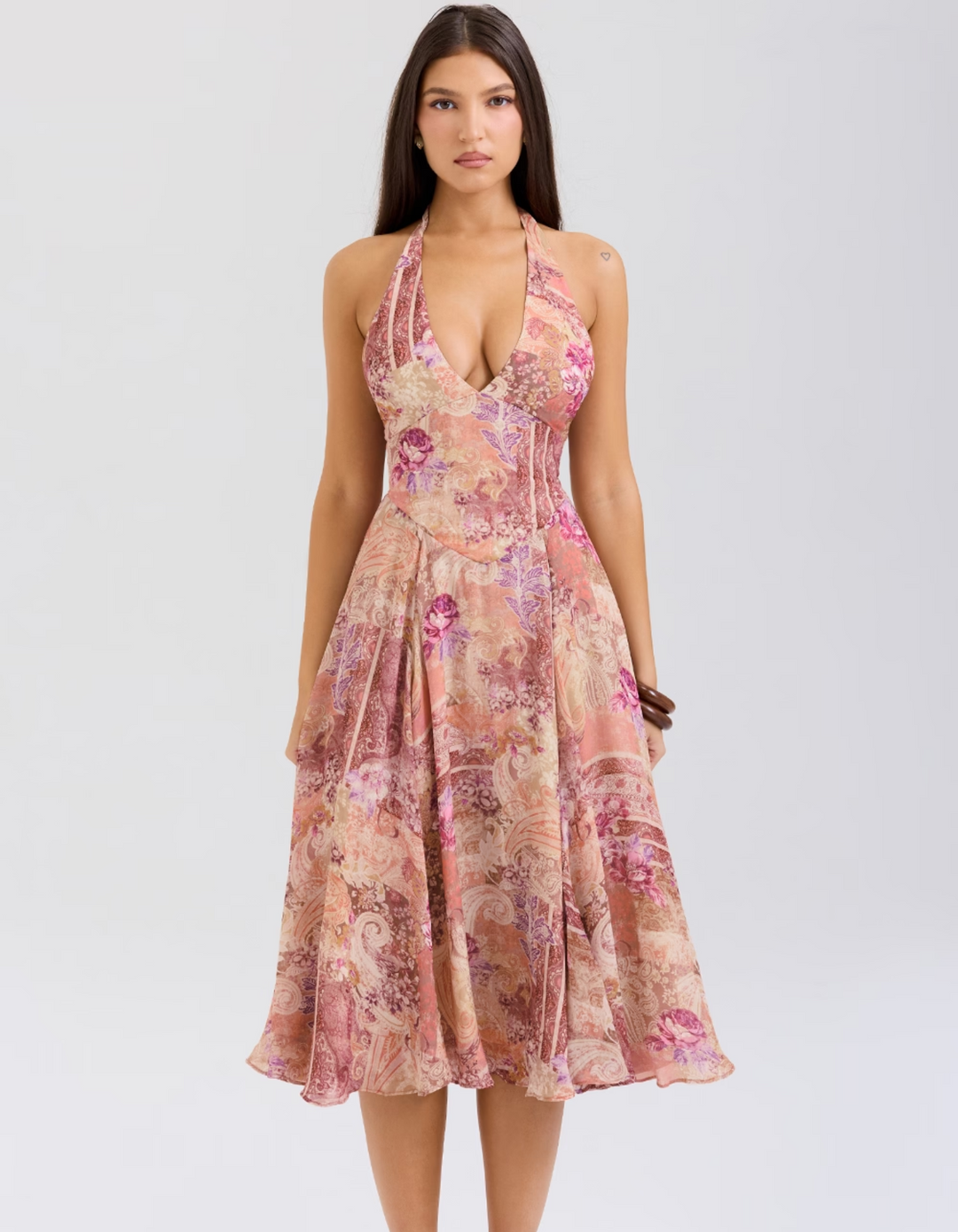 Duttini | Paisley Patchwork Print Halter Midi Dress