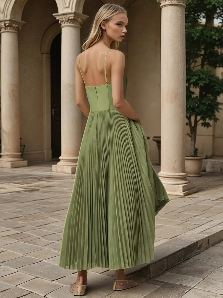 Duttini | Sculpted Pleated Maxi Dress with a Flattering Silhouette