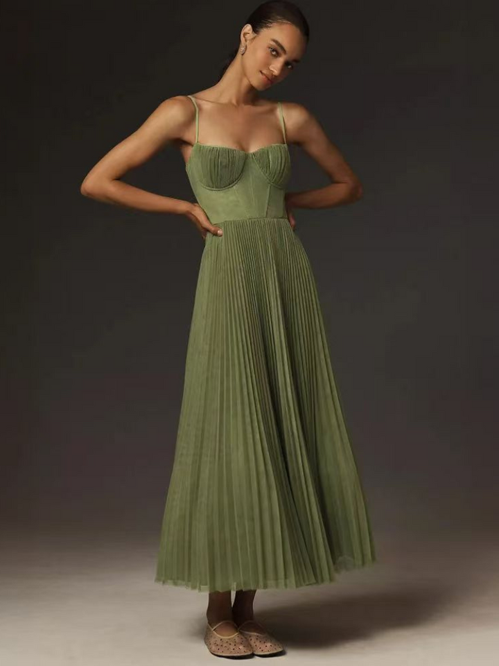 Duttini | Sculpted Pleated Maxi Dress with a Flattering Silhouette