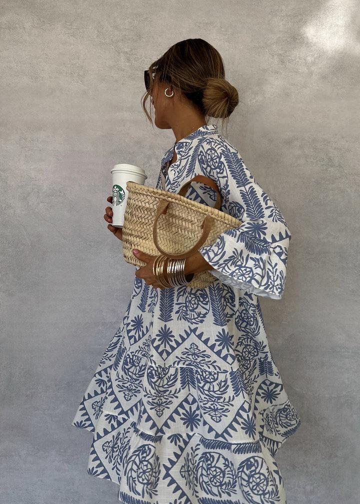 Duttini | Boho Print V-Neck 3/4 Sleeve Swing Dress with Graceful Drape