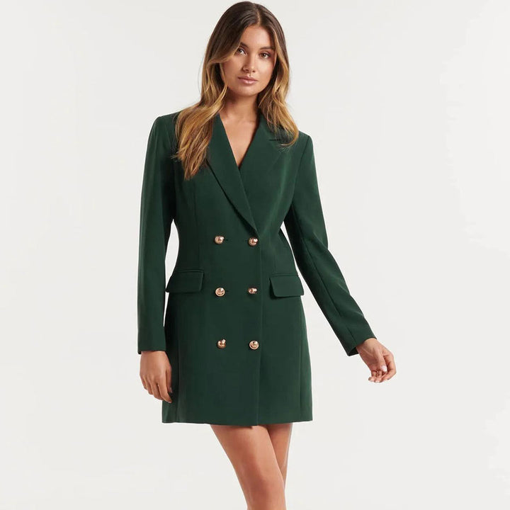 Duttini | Tailored Mini Blazer Dress for Women in Classic Black with Gold Buttons