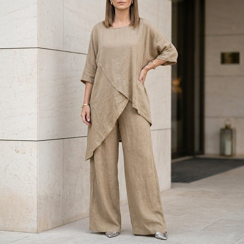 Duttini | Effortless Relaxed Two-Piece Set With Flowing Wide-Leg Pants Elegance