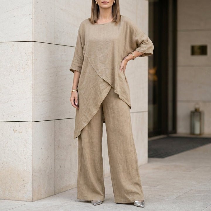 Duttini | Effortless Relaxed Two-Piece Set With Flowing Wide-Leg Pants Elegance