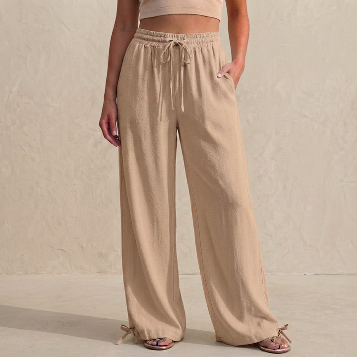 Duttini | Sophisticated Relaxed Wide-Leg Trousers With Drawstring And Ankle Tie Detail