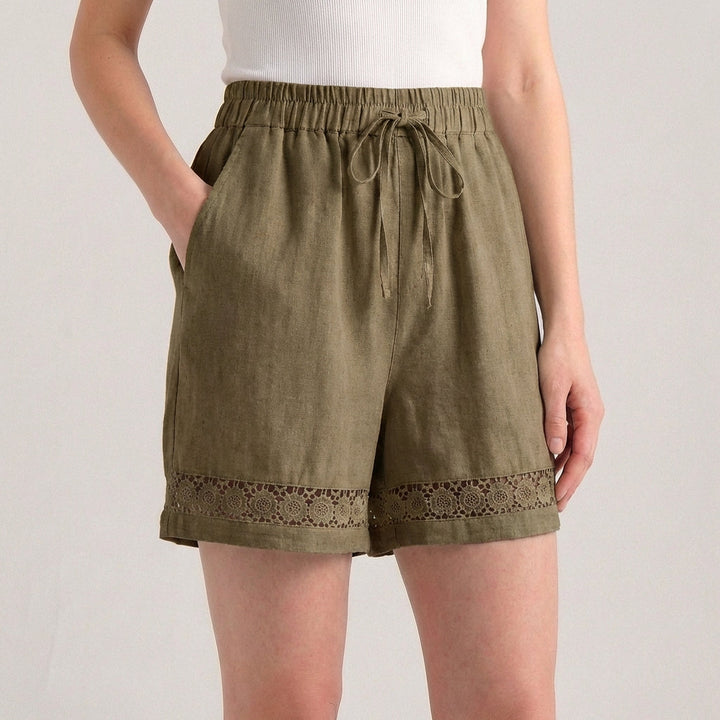 Duttini | Modern Wide-Leg Mini Shorts With Delicate Lace Hem And Drawstring Waist