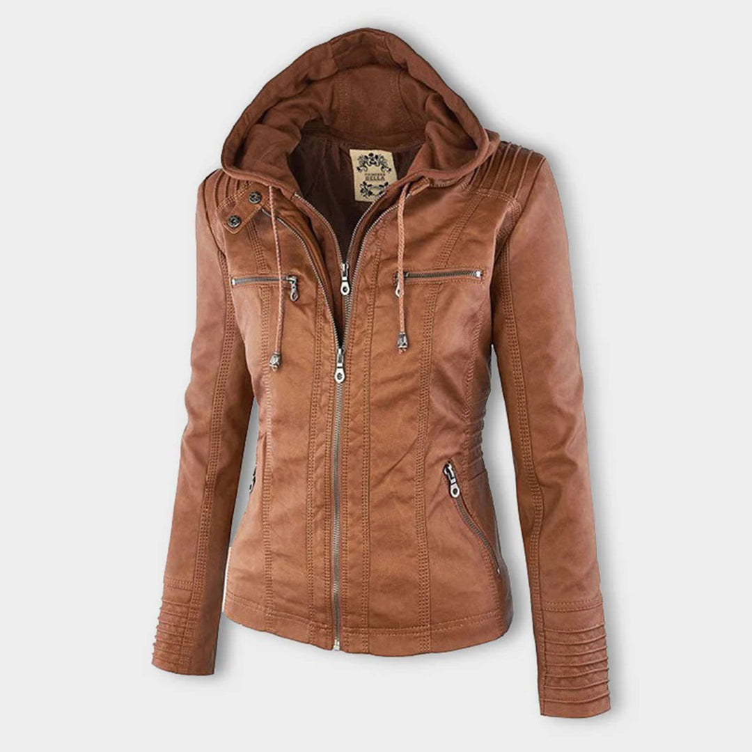 Duttini | Women's Hooded Zip-Up Biker Jacket