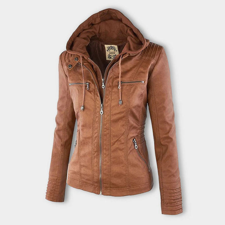 Duttini | Women's Hooded Zip-Up Biker Jacket