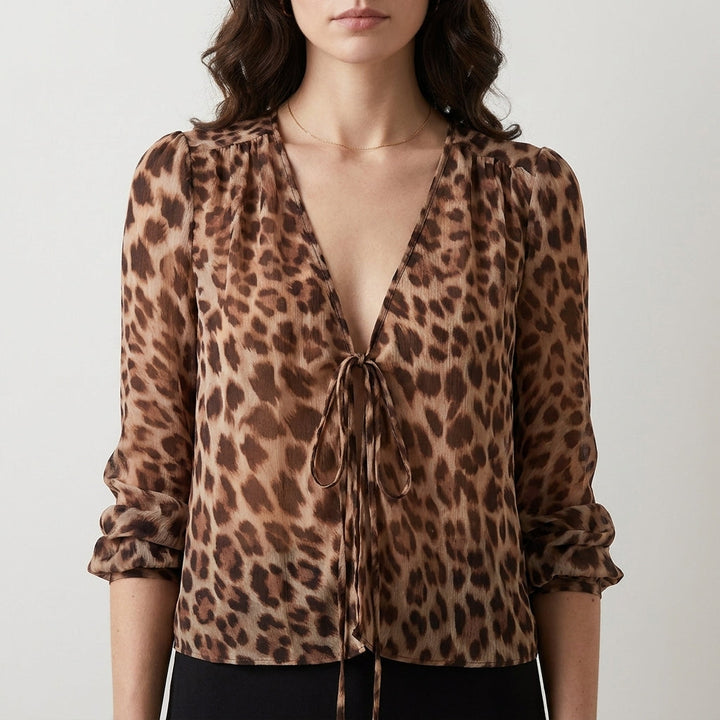 Duttini | Flowing Tie Front Long Sleeve Sheer Blouse