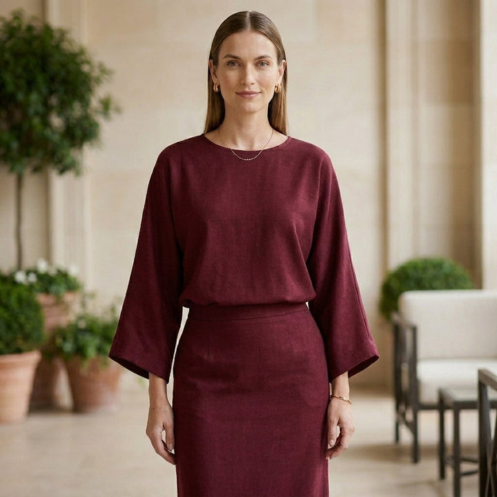 Duttini | Statement Two-Piece Textured Woven Skirt Suit With Draped High-Waist Silhouette