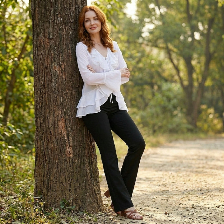 Duttini | Romantic Seaside Romance Ruffle Tie-Front Blouse