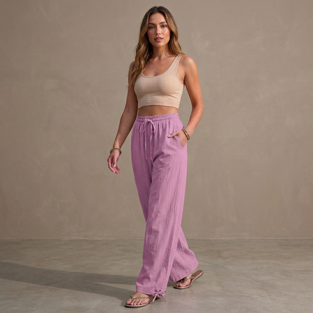 Duttini | Sophisticated Relaxed Wide-Leg Trousers With Drawstring And Ankle Tie Detail