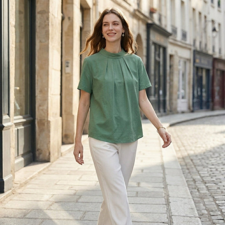 Duttini | Elegant Minimalist Tie-Back Blouse With Soft Pleated Neckline