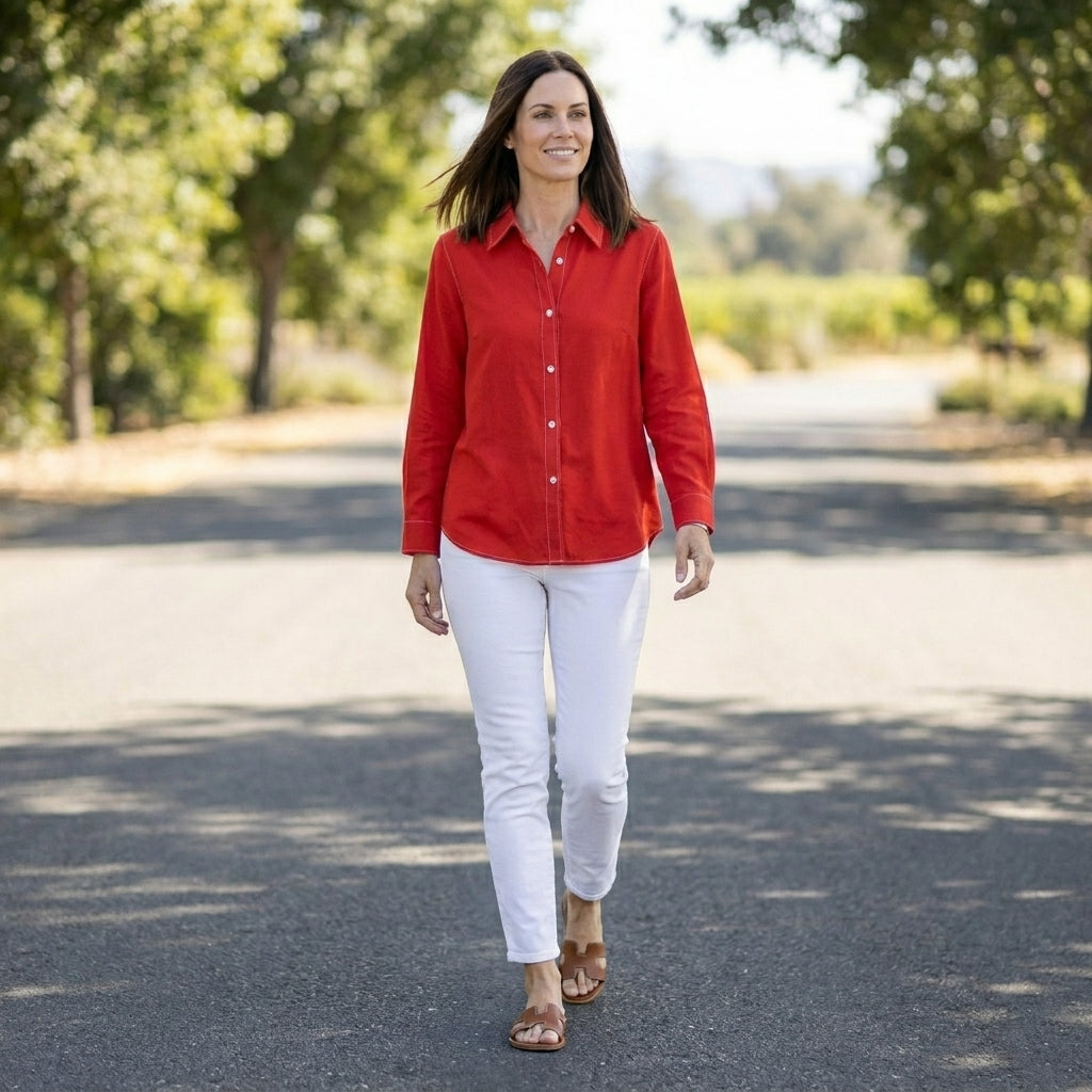 Duttini | Flowing Relaxed Button-Up Blouse With Rolled Sleeve Cuff Detail